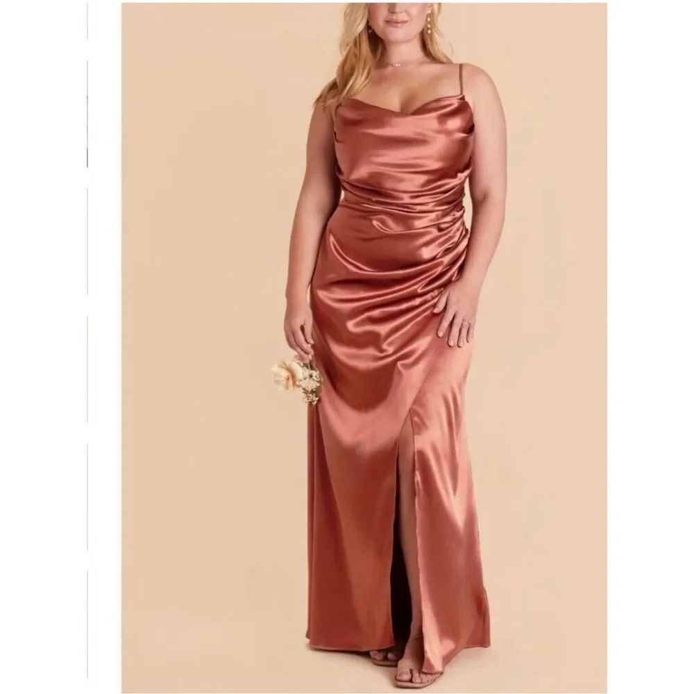 Birdy Grey Lydia Shiny Satin Bridesmaid Dress Terracotta Size XXL Cowl Neck Maxi